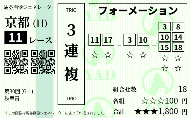 三連複フォーメーションの秋華賞