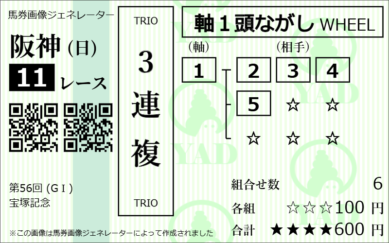 三連複1頭軸流し