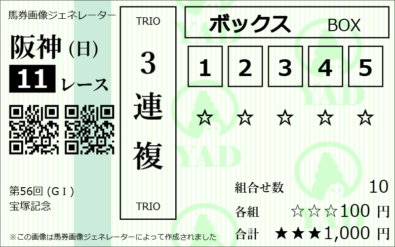 三連複5頭ボックスの馬券