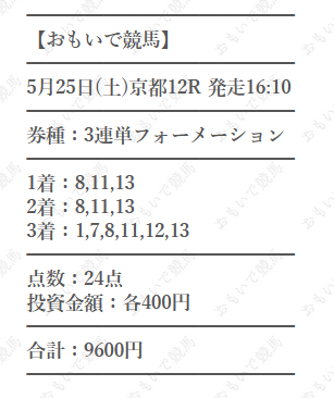 おもいで競馬 有料情報の買い目②