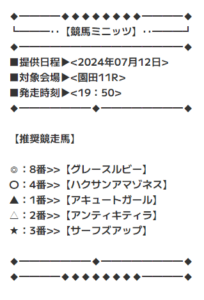 競馬ミニッツの無料予想買い目①