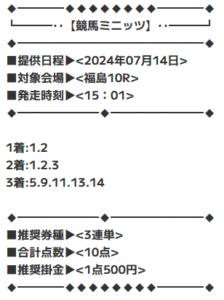 競馬ミニッツの有料情報買い目②