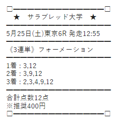 万馬券ガイダンスの有料情報買い目①