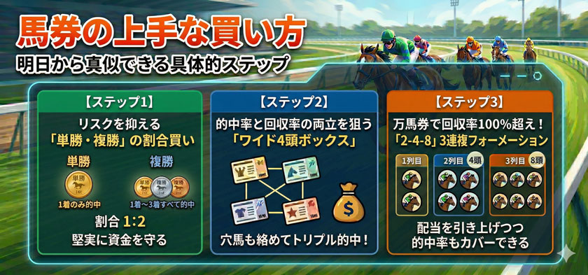 馬券の上手な買い方をステップ別に紹介