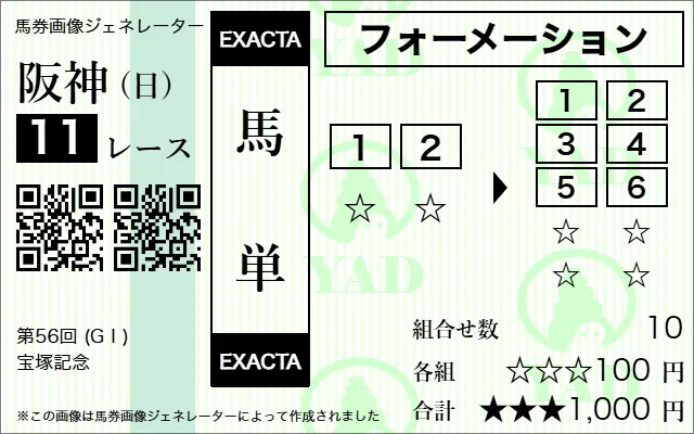 馬単フォーメーションの馬券画像