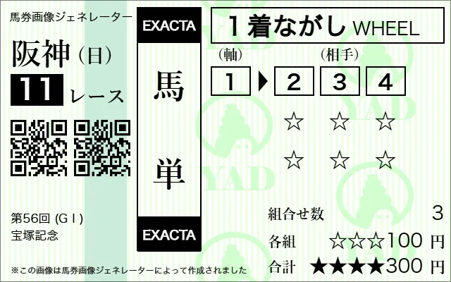 馬単流しの馬券画像