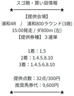 スゴ腕の2025年6月27日浦和6Rの有料予想画像
