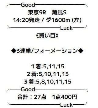バツグンの有料予想2025年2025年6月1日東京9Rの画像