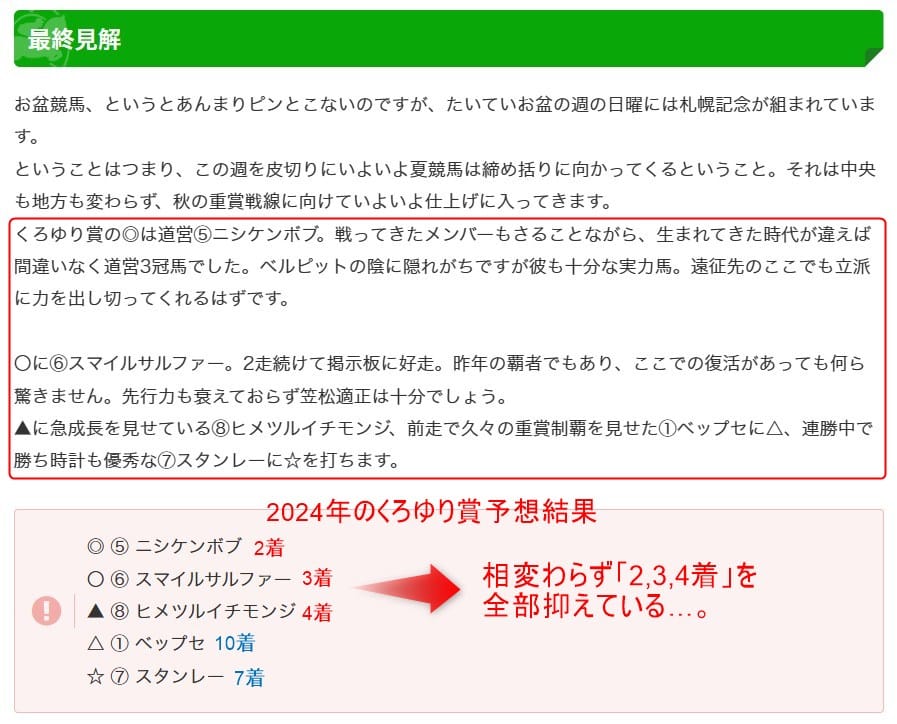 2024年のくろゆり賞予想結果の解説画像