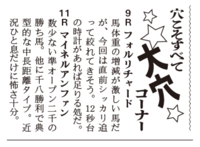 穴こそすべて大穴コーナー