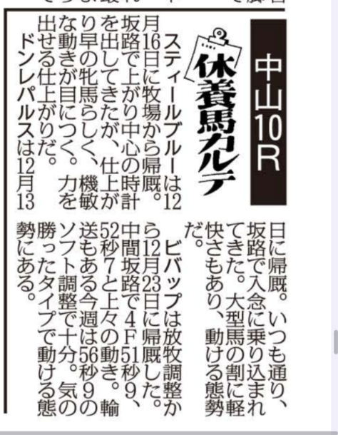 日刊ゲンダイ休養馬カルテ