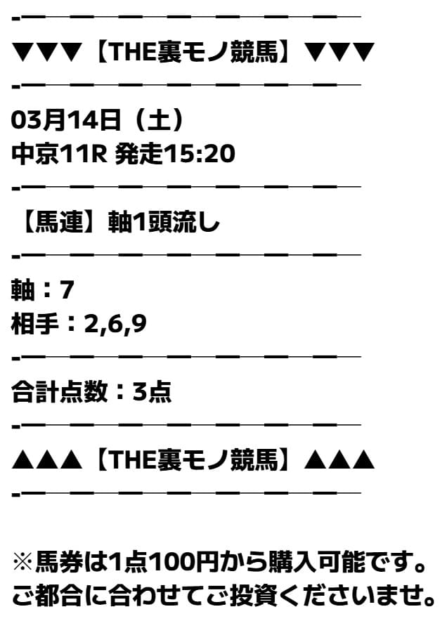 THE裏モノ競馬の無料予想的中画像