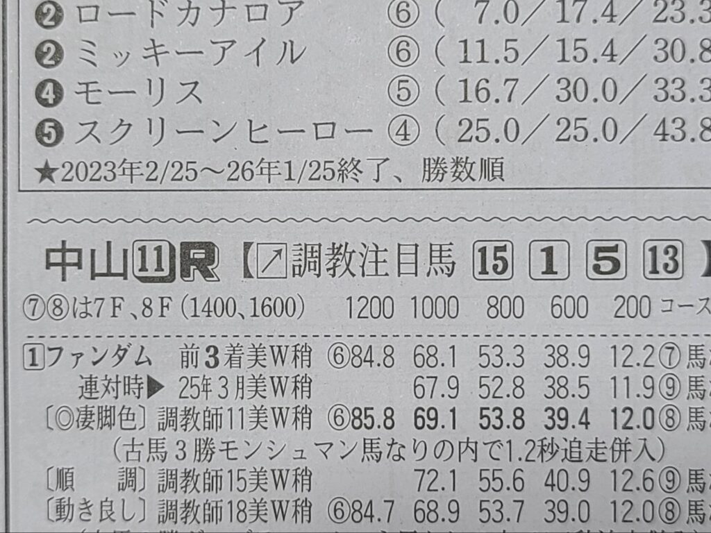 勝馬の調教欄