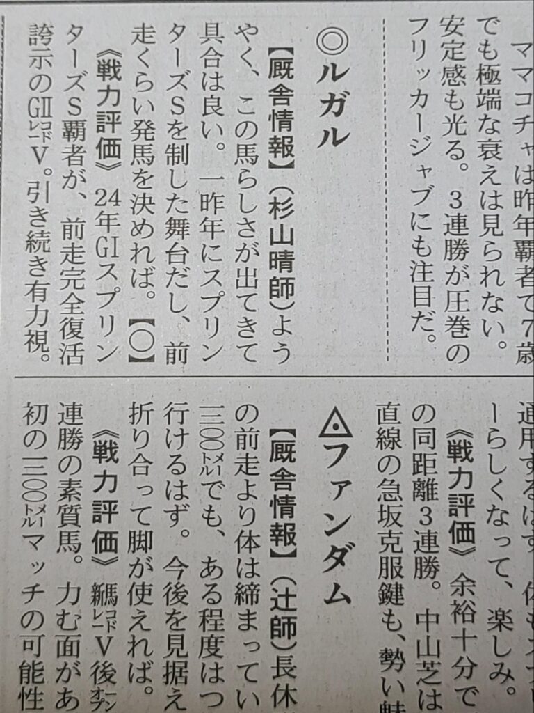 勝馬の厩舎情報