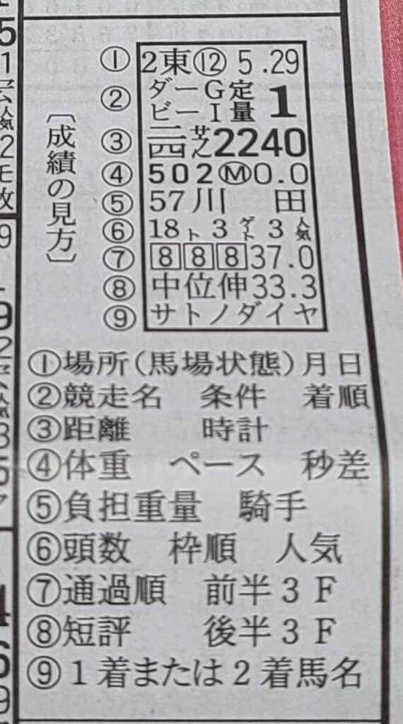 日刊競馬の馬柱見方画像